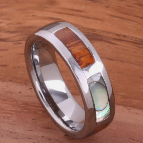 Tungsten Carbide Mother of Pearl and Wood Ring - Picture 9 of 9